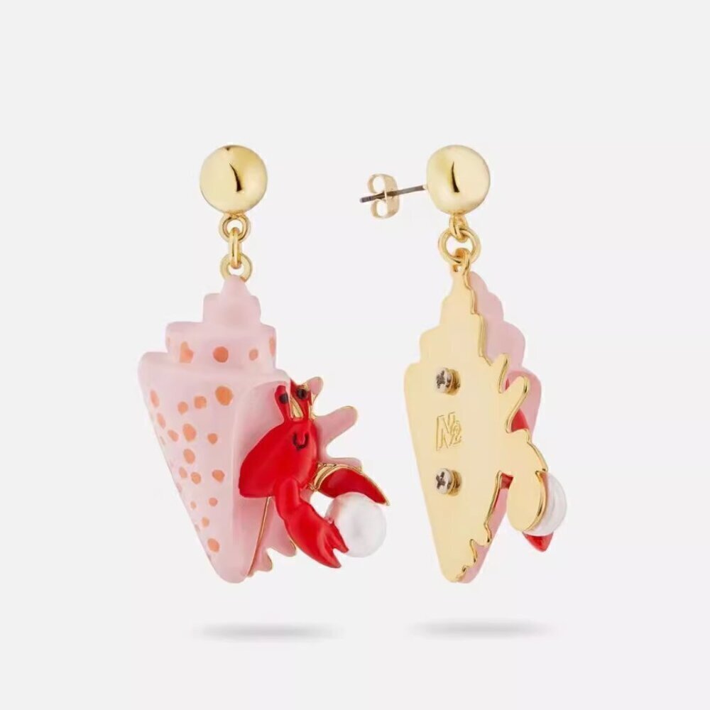 LES NEREIDES ANTHROPOLOGIE HERMIT CRAB AND PEARL POST EARRINGS